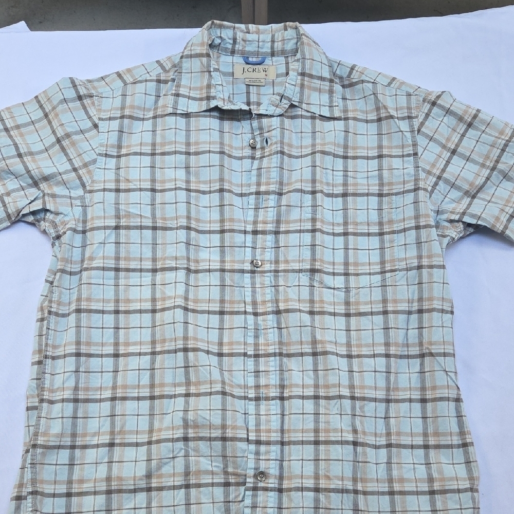 J. Crew Men's Light Blue and Brown Plaid Shirt